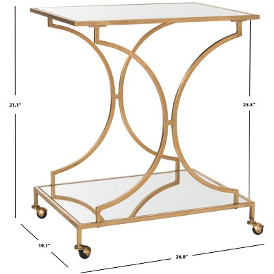 Transitional Gold 2-Tier Mirrored Bar Cart with Storage