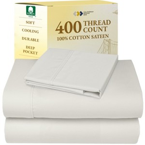 Cotton Sheets Set - Softest 400 Thread Count Bed Sheets, 100% Cotton Sateen, Cooling, Deep Pocket by California Design Den - 1 of 4