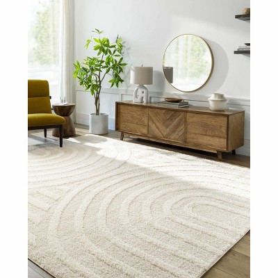 Cream Geometric Polyester Rectangle Area Rug 5'3" x 7'