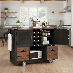 Farmhouse Kitchen Island, Power Outlet, Kitchen Storage Cart with 2 Doors, 2 Drawers, Rolling Kitchen Island on 4 Large Wheels with Spice Rack - 1 of 4