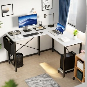 FONTOI L Shaped Gaming Desk, Reversible L-Shaped Standing Desk with CPU Storage Shelf, Wooden Corner Computer Table, White, 15.7"*4"*29.3" - 1 of 2