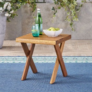 CAVINAS Teak Acacia Wood Outdoor Side Table with Classic Cross Base, Rustic Patio End Table, 18" Square Outdoor Sofa Table - 1 of 4