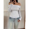 Coolmee Women's Fashion Shirt Convertible Neckline Off Shoulder Long Sleeve Cowl Neck Slim Fit Tops - 3 of 4