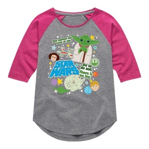 Girls' - Star Wars - Yoda Stickers Shirt Tail Raglan Graphic T-shirt - 1 of 3