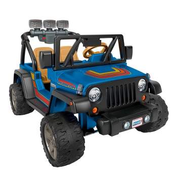 Fisher-Price Power Wheels 2 Seater Battery Operated Retro Jeep Wrangler Ride On Vehicle Toy Car with Working Lights, Pretend Radio, and Storage