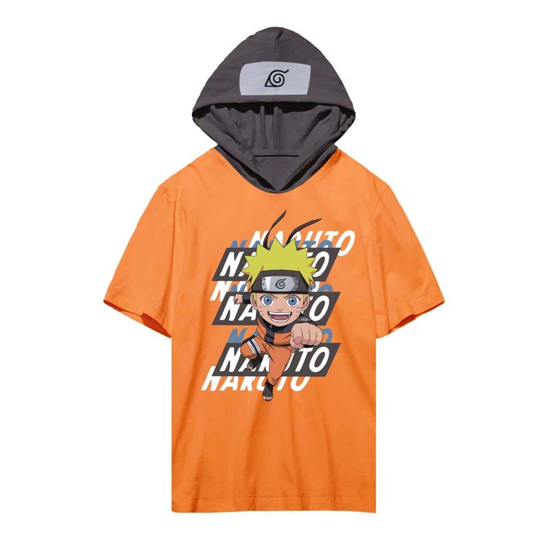 Naruto Cosplay Youth Boys Orange Hooded T-Shirt, 1 of 2