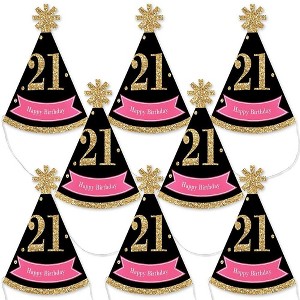 Big Dot of Happiness Finally 21 Girl - Mini Cone 21st Birthday Party Hats - Small Little Party Hats - Set of 8 - 1 of 4