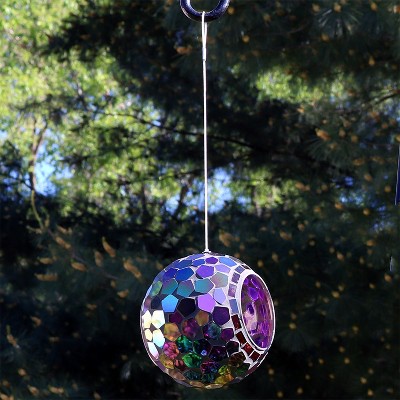 Iridescent Purple Mosaic Glass Hanging Bird Feeder, 6-Inch