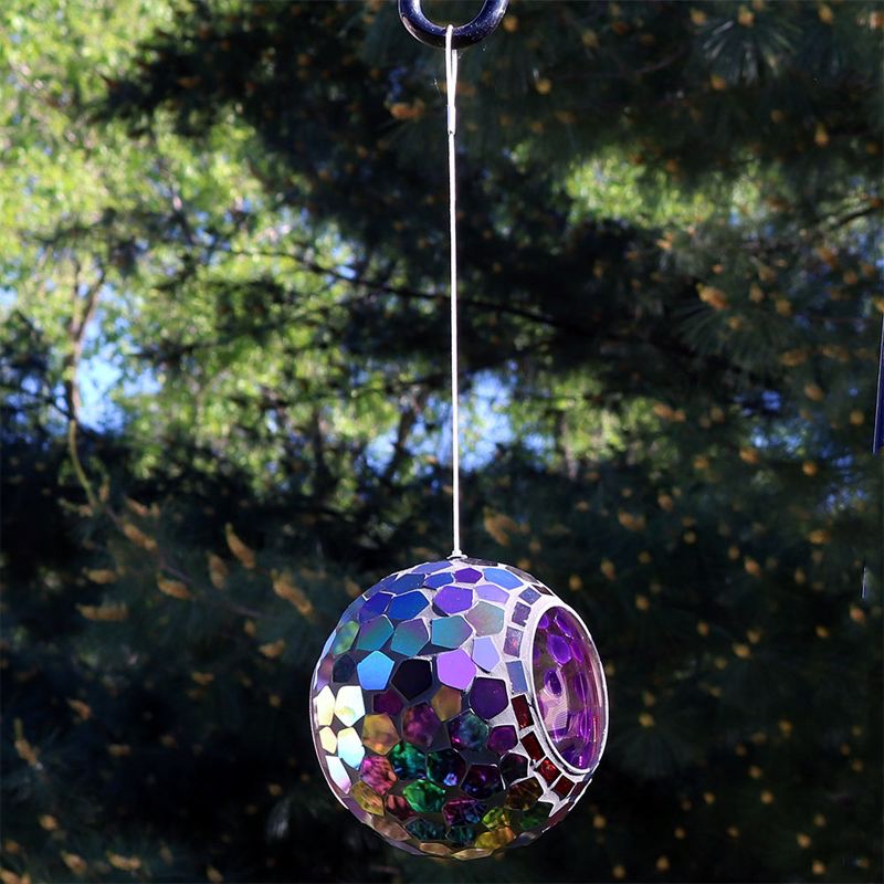 Sunnydaze Outdoor Garden Patio Round Glass with Mosaic Design Hanging Fly-Through Bird Feeder - 7", 3 of 12