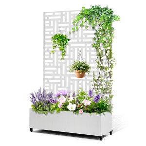 TOAOTBNBO Metal Raised Garden Bed with Geometric Pattern, Outdoor Planter Box with Wheels, Modern Privacy Screen for Climbing Plants - 1 of 4