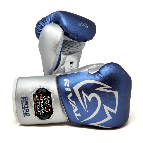 Rival Boxing RS100 Pro Lace-Up Sparring Gloves - 14 oz. - Blue/Silver