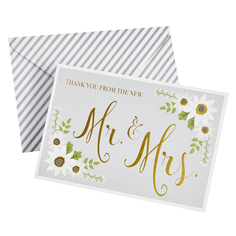 Sustainable Greetings 48-Pack Gold Foil Thank You From The New Mr and Mrs Cards with Envelopes, Bulk Decorative Striped Cards for Wedding, 4 x 6 in, 4 of 9