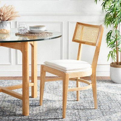 Natural Wood and Cane Upholstered Side Chair