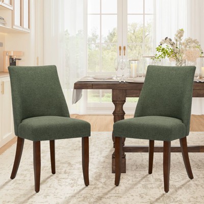 Set of 2 Mid-Century Upholstered Dining Chairs with Wood Legs, Fabric Side Chairs with Back for Kitchen, Dining Room, or Restaurant - Beige