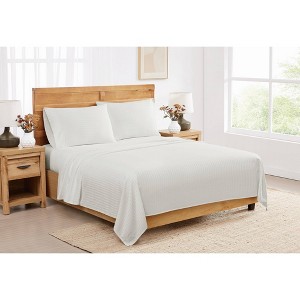 Royal Velvet 5pc King Signature Dobby Stripe Split Sheet Set White - 1 of 4