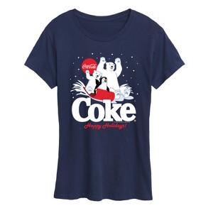 Women's - Coca-Cola - Happy Holidays Sledding- Women's Short Sleeve Graphic T-Shirt Short Sleeve Graphic T-Shirt - 1 of 4