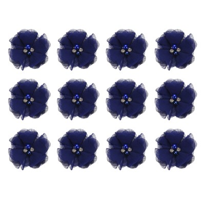 Unique Bargains Artificial Rhinestone Chiffon Flower Heads 12 Pcs Bright Blue