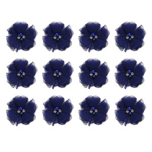 Unique Bargains Artificial Rhinestone Chiffon Flower Heads 12 Pcs Bright Blue - 1 of 4