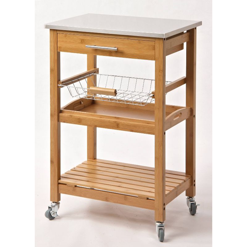 Aya Bamboo Kitchen Cart with Stainless Steel Top Natural - Boraam, 3 of 6