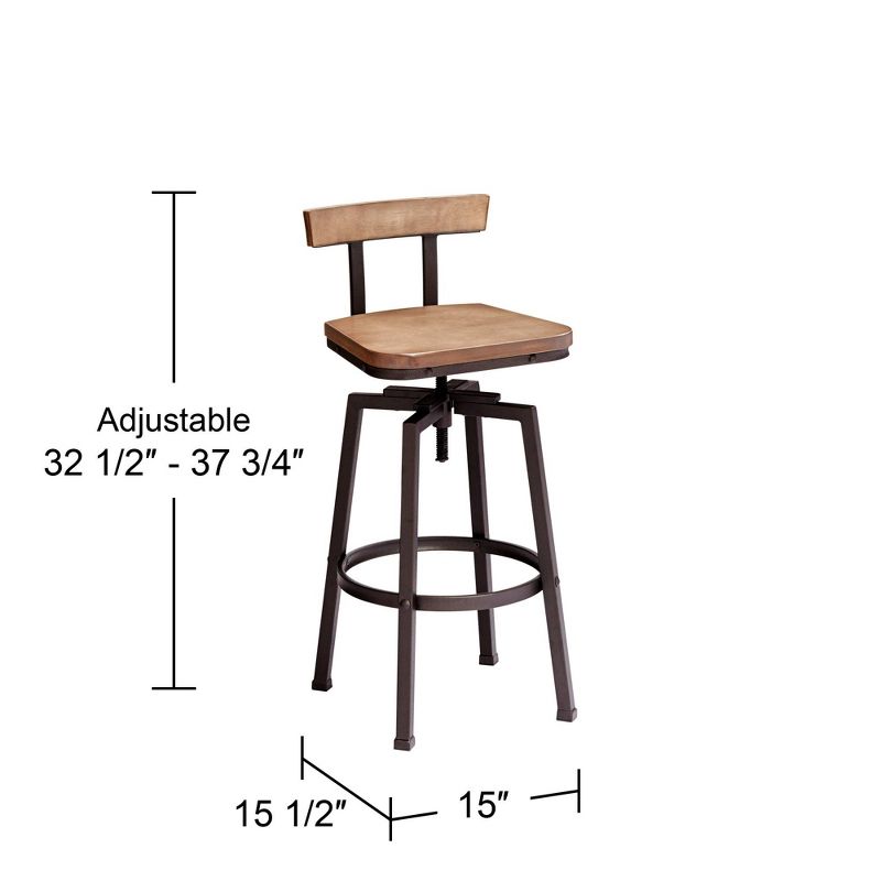 Elm Lane Roark Bronze Swivel Bar Stool Brown 29 1/2" High Industrial Adjustable Light Wood Seat with Low Backrest Footrest for Kitchen Counter Height, 4 of 10