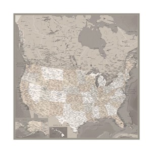 Trademark Fine Art - blursbyai Davey Detailed Map Of The US And Canada Canvas Art - 1 of 4