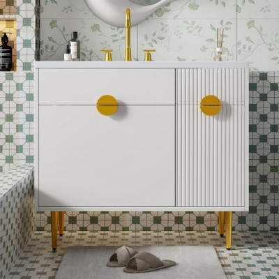 Modern Bathroom Vanity with Resin Sink and Drop-Down Door, Compact Bathroom Storage Cabinet with Sink-The Pop Home