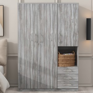 47"W Wardrobe Clothing Armoire Storage Cabinet  with 3 Drawers, Shelves and Hanging Rail, White/Gray-ModernLuxe - 1 of 4