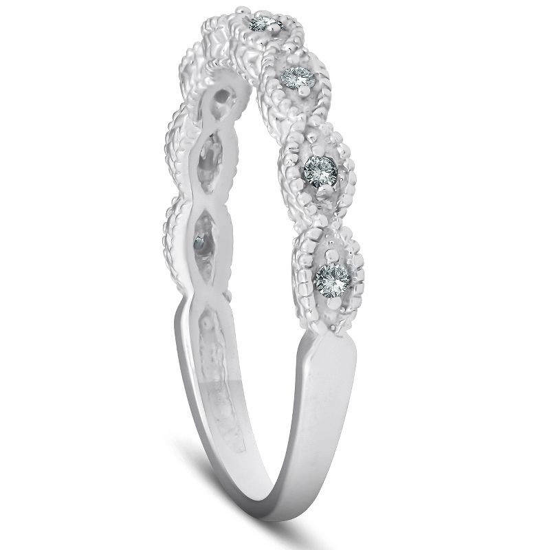 Pompeii3 1/10ct Vintage Diamond Wedding Ring 14K White Gold, 4 of 7
