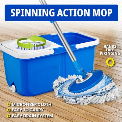 InstaMop Blue Microfiber Spin Mop and Bucket Set