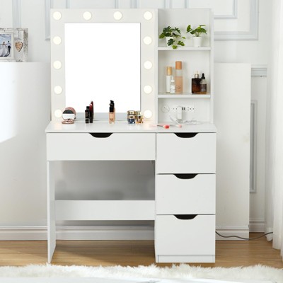 Makeup Vanity with 12 Bulbs, Charging Station, Storage Shelf