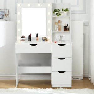 Makeup Vanity with 12 Bulbs, Charging Station, Storage Shelf - 1 of 4