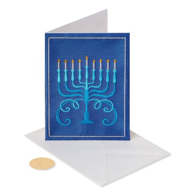 Hanukkah Card Stitched Menorah Blue - PAPYRUS
