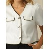 Hobemty Women's Tweed Contrast Trim Button Down Short Sleeve Work Office Blazer - 4 of 4