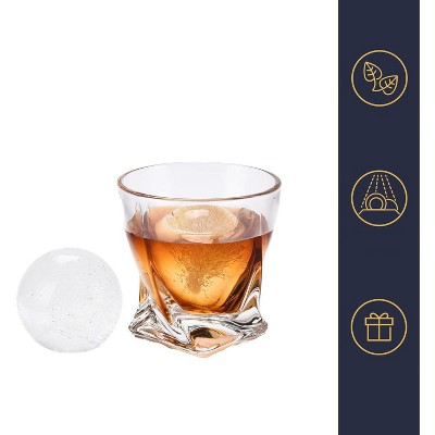Clear Crystal Whiskey Glass Set with Ice Ball Molds