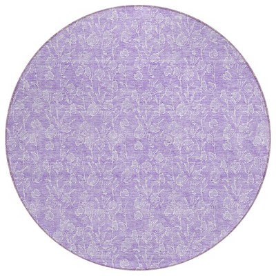 Lilac And Ivory Floral Washable Indoor Outdoor Area Rug