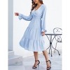 Women's Casual Wrap V Neck Midi Dress Long Sleeve Smocked Waist Tiered A Line Pleated Flowy Long Dress - image 4 of 4