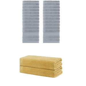 REGALWOVEN Bathroom Gym SPA Cotton Soft Absorbent Bath Hands Towel Set 2 Pcs - 1 of 4
