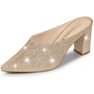 Allegra K Women's Glitter Pointed Toe Slip on Chunky Heels Slide Mules - 1 of 4