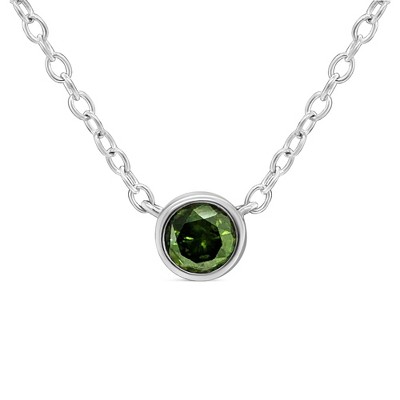 Haus of Brilliance Silver 1/5 Cttw Treated Green Diamond Solitaire Bezel Pendant Necklace