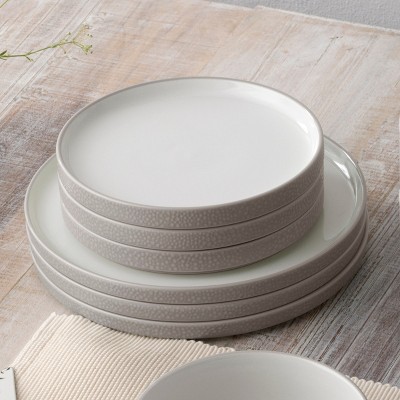 Taupe and White Porcelain 12-Piece Dinnerware Set, Service for 4