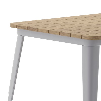 Brown and Silver Poly Resin Top Dining Table with Umbrella Hole