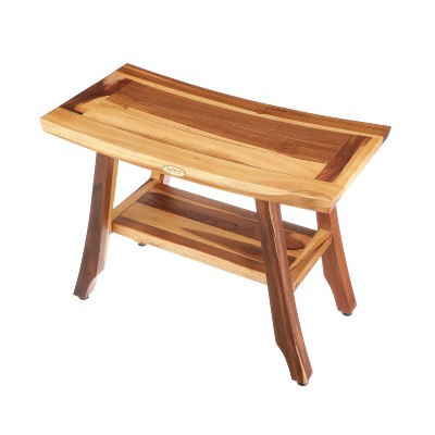 24" Teak Wood Shower Bench with Shelf