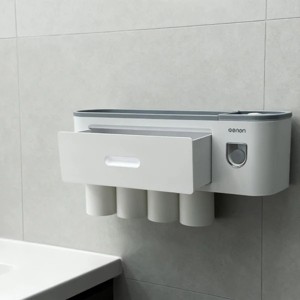 Toothbrush Holders Wall Mounted, Toothbrush Holder with Automatic Toothpaste Dispensers, 6 Brush Slots,Wall-Mounted Toothbrush Cup - 1 of 4