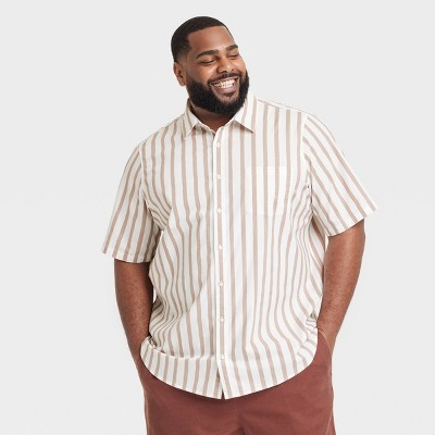 Men's Big & Tall Short Sleeve Poplin Shirt - Goodfellow & Co™ Light Taupe 3XLT: Cotton-Spandex Blend, Midweight, Button Down Collar