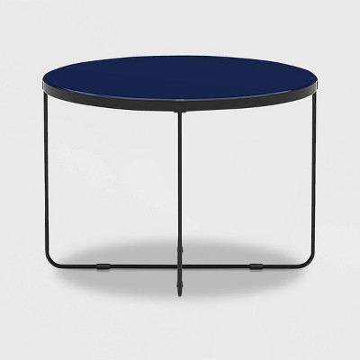 Finch 28'' Round Blue Wood Coffee Table with Black Metal Base