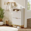 Fluted Shoe Cabinet Storage for Entryway, Wood Shoe Rack with 2 Flip Drawers and Open Shelf, Modern Entryway Organizer - 3 of 4