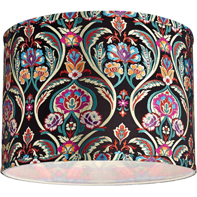 Springcrest Multi-Color Embroidered Medium Drum Lamp Shade 15" Top x 15" Bottom x 11" High (Spider) Replacement with Harp and Finial, 4 of 8