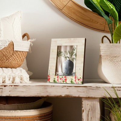 Boho Floral Picture Frame - Decorative Photo Frame with Resin Accents - Vintage Aesthetic for Home, Office, Bedroom, Living Room