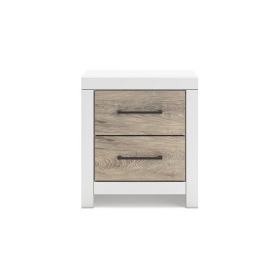 White and Light Brown 2-Drawer Transitional Nightstand