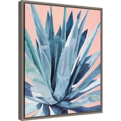 Agave with Coral Framed Canvas Wall Art, 16" x 20", Gray
